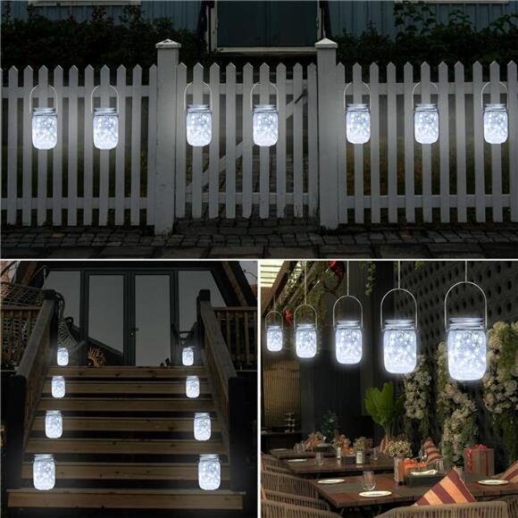 Solar Mason Jar Lights 10 Pack 20 LED Waterproof Outdoor Fairy Firefly Lights - Picture 2 of 7